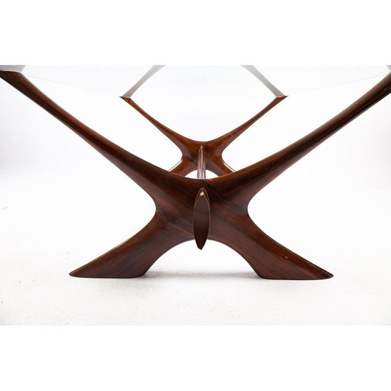Image 1 of Frederik Schriever Abeln Tavolino vintage in palissandro e vetro, Danimarca 1960