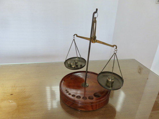 Image 1 of Varnished Brass Olive Wood Jeweller's Scale