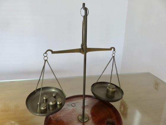 Image 1 of Varnished Brass Olive Wood Jeweller's Scale