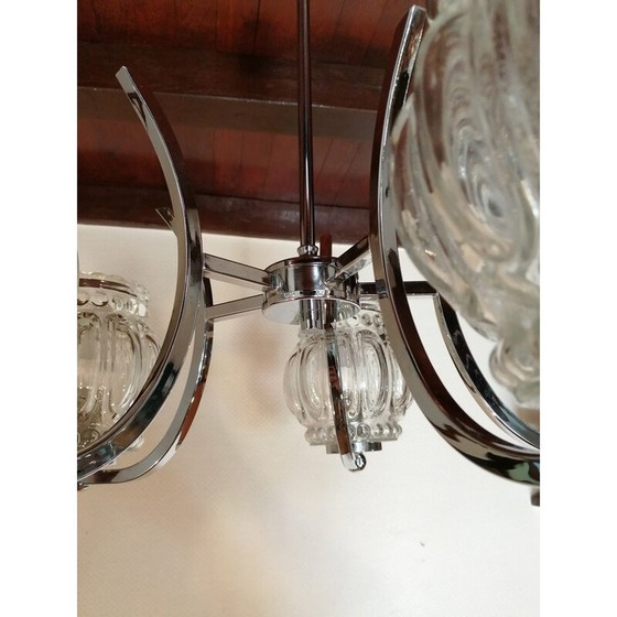 Image 1 of Lampada a sospensione vintage in metallo cromato e vetro, 1970