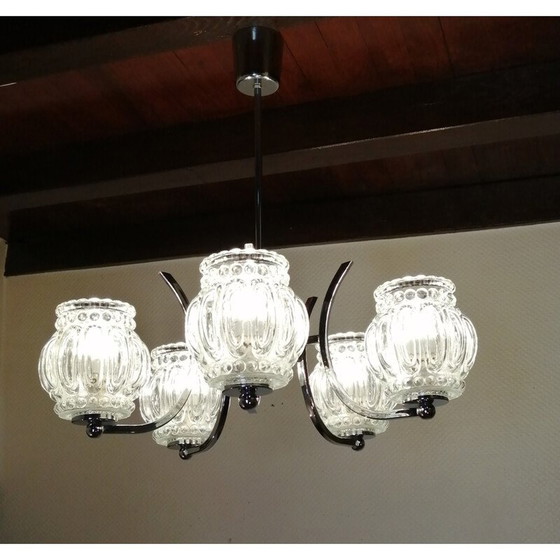 Image 1 of Lampada a sospensione vintage in metallo cromato e vetro, 1970
