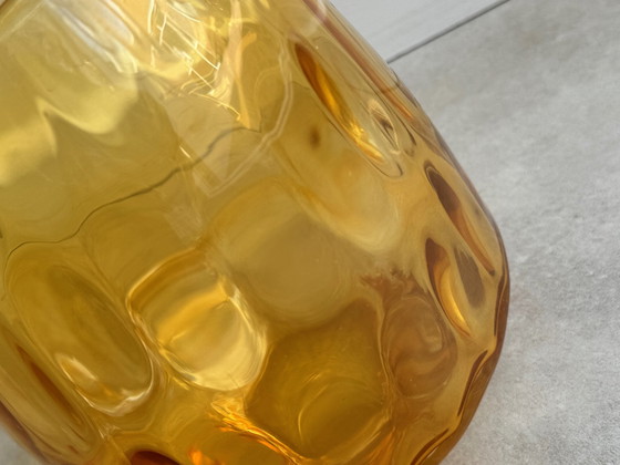 Image 1 of 1X Thick Glass Vase With Optics - Yellow / Orange