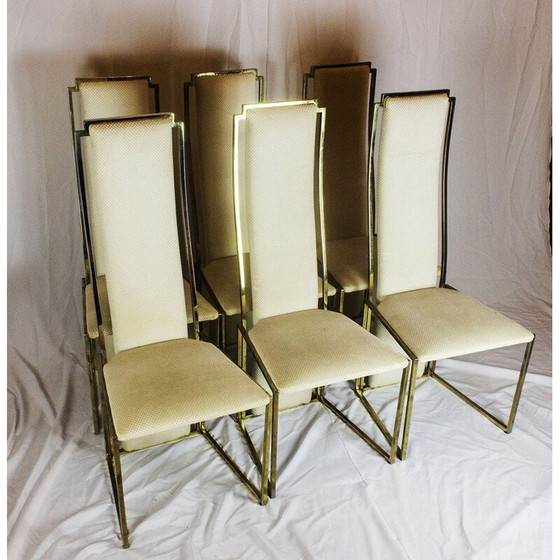 Image 1 of Set of 6 vintage chairs in brass and fabric from Maison Jansen, 1970s