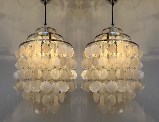 Set Of 2 Capiz Shell Pendant Lamps Opaline Pearl