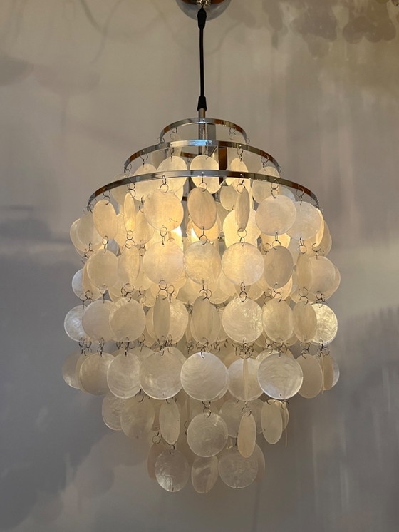 Image 1 of Set Of 2 Capiz Shell Pendant Lamps Opaline Pearl