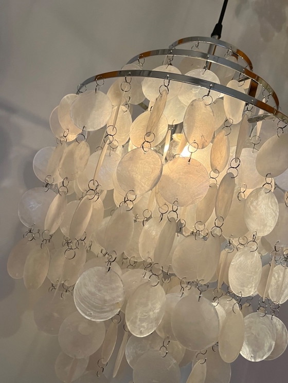 Image 1 of Set Of 2 Capiz Shell Pendant Lamps Opaline Pearl