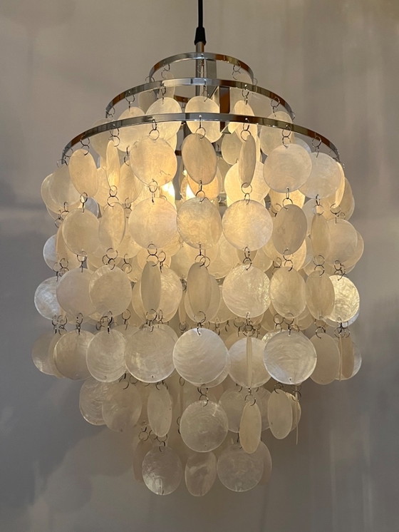 Image 1 of Set Of 2 Capiz Shell Pendant Lamps Opaline Pearl