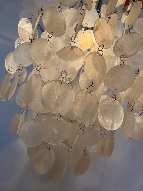 Image 1 of Lot de 2 lampes pendantes en coquillage de Capiz Perle opaline