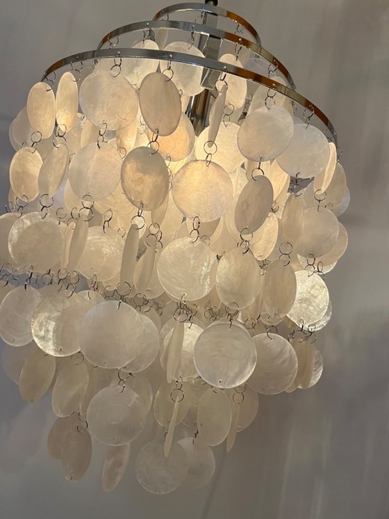 Image 1 of Set Of 2 Capiz Shell Pendant Lamps Opaline Pearl