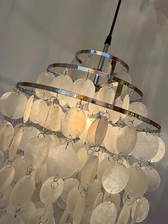 Image 1 of Set Of 2 Capiz Shell Pendant Lamps Opaline Pearl