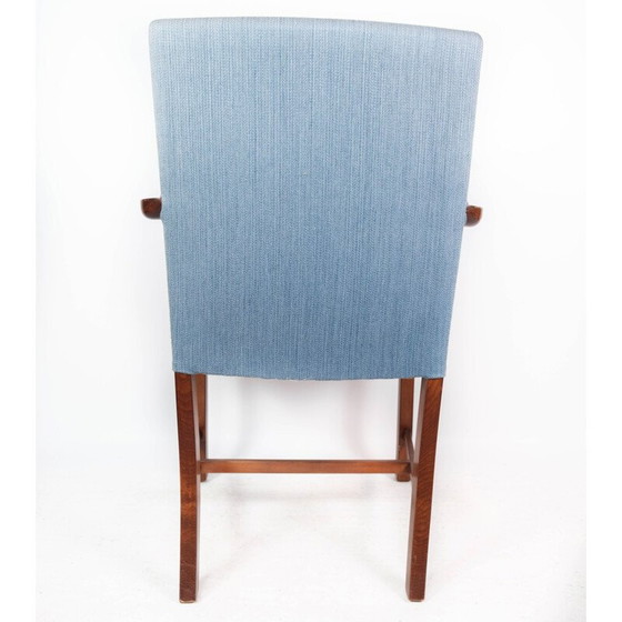 Image 1 of Vintage armchair in mahogany and upholstered with light blue fabric by Fritz Hansen