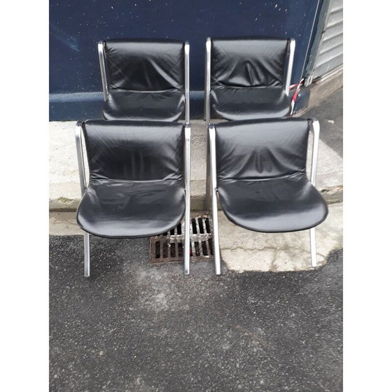 Image 1 of set di 4 sedie vintage cromate e in pelle di design italiano anni '70