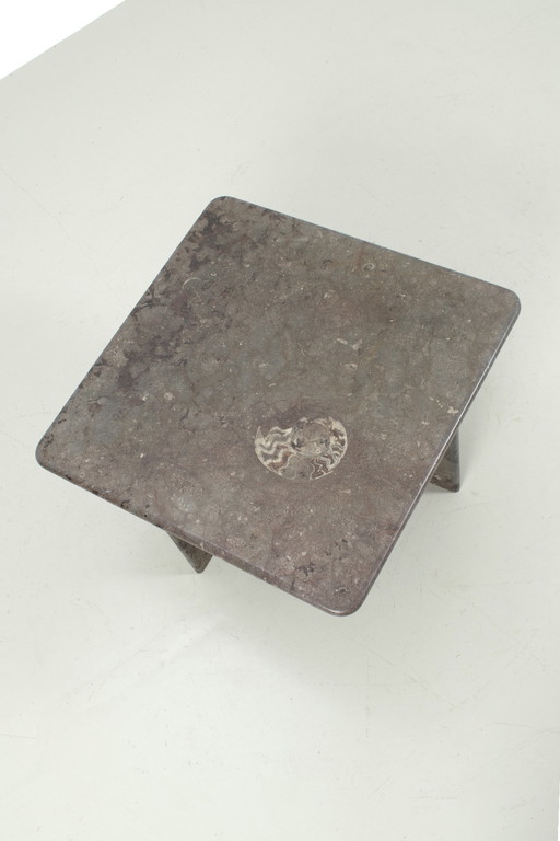 Vintage stone coffee table with ammonite