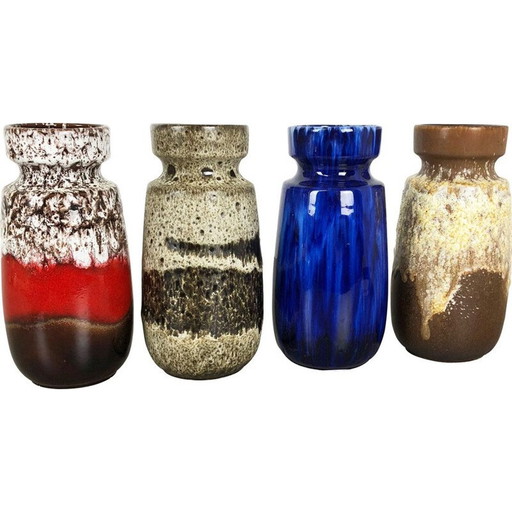 Conjunto de cuatro jarrones de cerámica vintage de Scheurich, Alemania, 1970