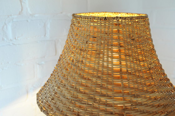 Image 1 of Temde Leuchten wooden lamp base with wicker shade