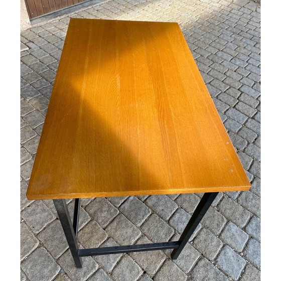 Image 1 of Vintage desk in oakwood veneer and black lacquered steel structure