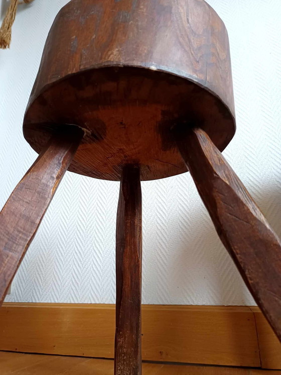 Image 1 of 2X Brutalist Wooden Stools, Circa 1960