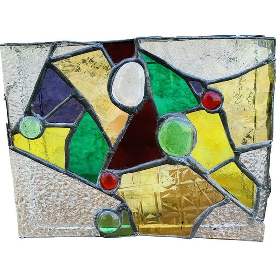 Image 1 of Vintage stained-glass lamp, assembled in pewter