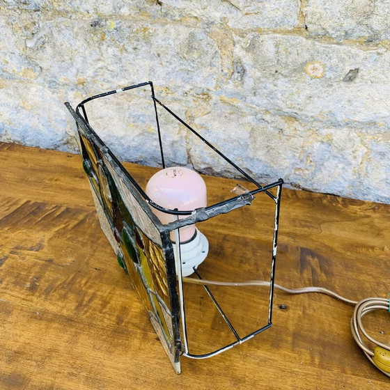 Image 1 of Vintage stained-glass lamp, assembled in pewter