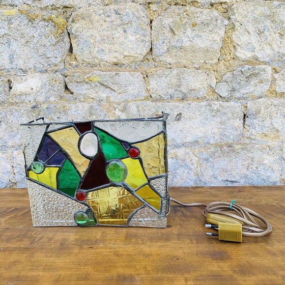 Image 1 of Vintage stained-glass lamp, assembled in pewter