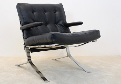 Chaise longue à dossier bas Mid Century en chrome