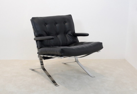 Image 1 of Sillón de mediados de siglo con respaldo bajo en cromo