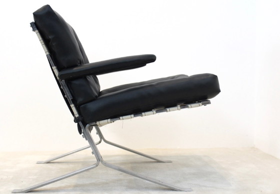 Image 1 of Sillón de mediados de siglo con respaldo bajo en cromo