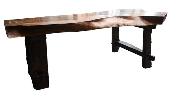 Image 1 of Large heavy solid wood midcentury brutalist coffee table