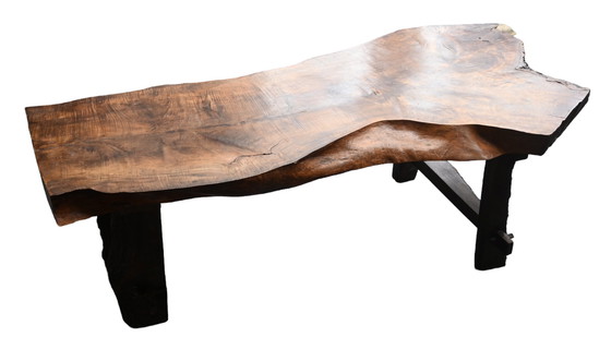 Image 1 of Large heavy solid wood midcentury brutalist coffee table