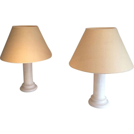 Image 1 of Coppia di lampade francesi d'epoca in ceramica beige, 1970