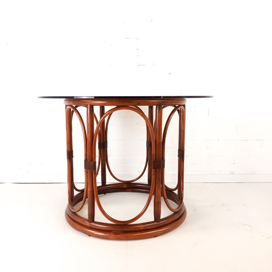 Image 1 of Table de salle à manger vintage en manou et verre fumé