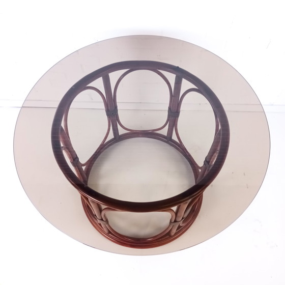 Image 1 of Table de salle à manger vintage en manou et verre fumé