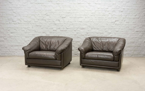 Image 1 of Comfortable Leolux Seal Brown Leather lounge chairs, set of two. Netherlands, 1970s.