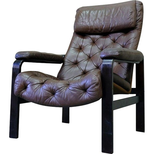 Mid century leather lounge chair by Oy BJ Dahlqvist for BD Furniture, Finland 1960s