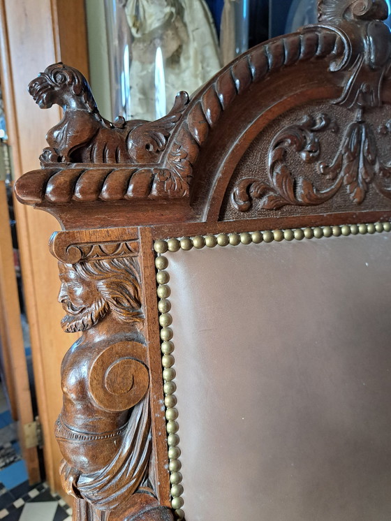 Image 1 of 1X Antique 19th Century French Renaissance Jocobine Castle Chair