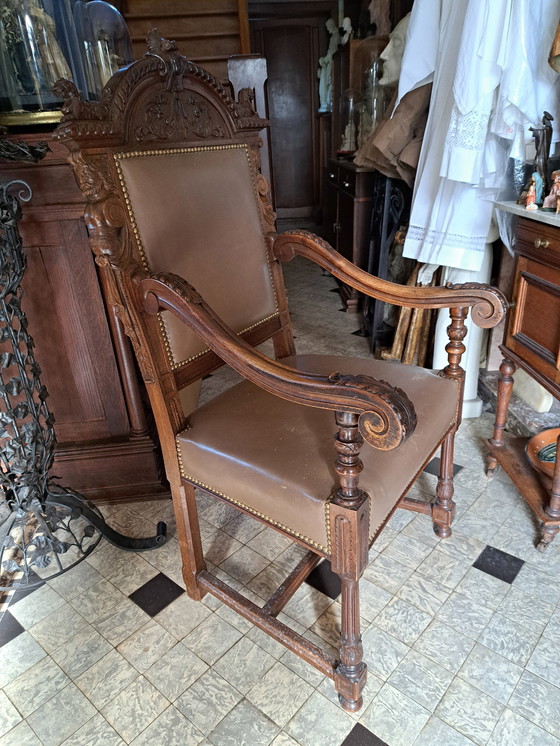 Image 1 of 1X Antique 19th Century French Renaissance Jocobine Castle Chair