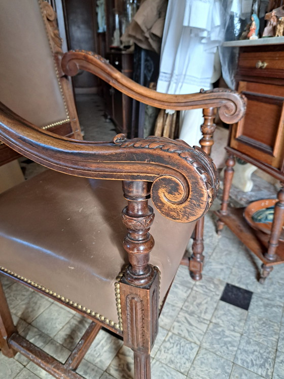 Image 1 of 1X Antique 19th Century French Renaissance Jocobine Castle Chair