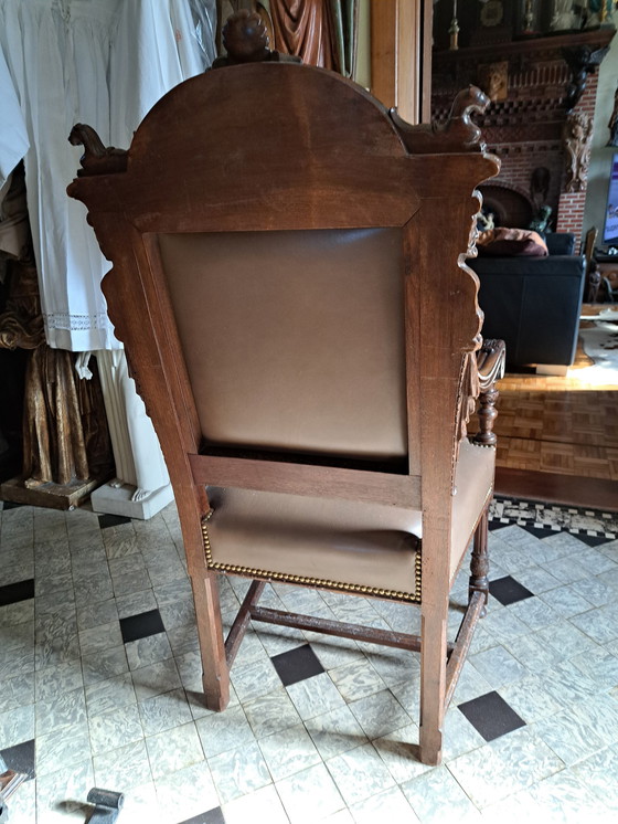 Image 1 of 1X Antique 19th Century French Renaissance Jocobine Castle Chair