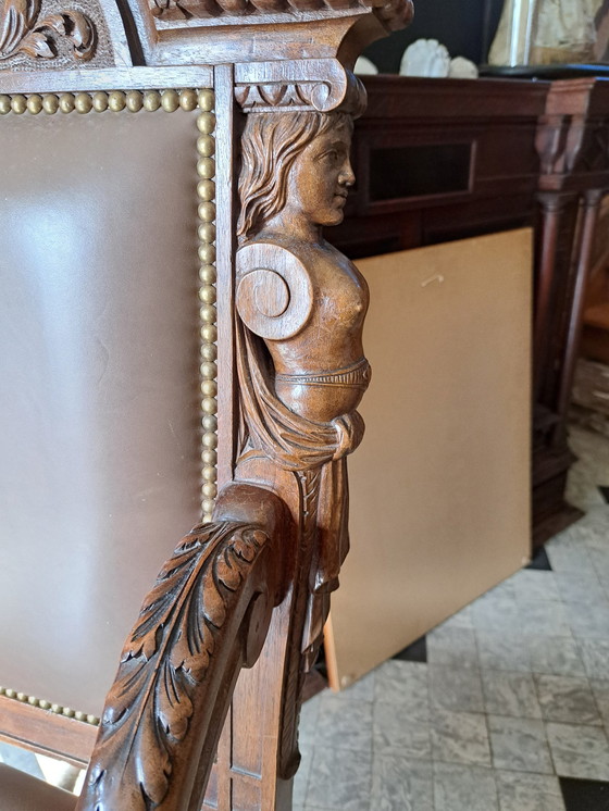 Image 1 of 1X Antique 19th Century French Renaissance Jocobine Castle Chair