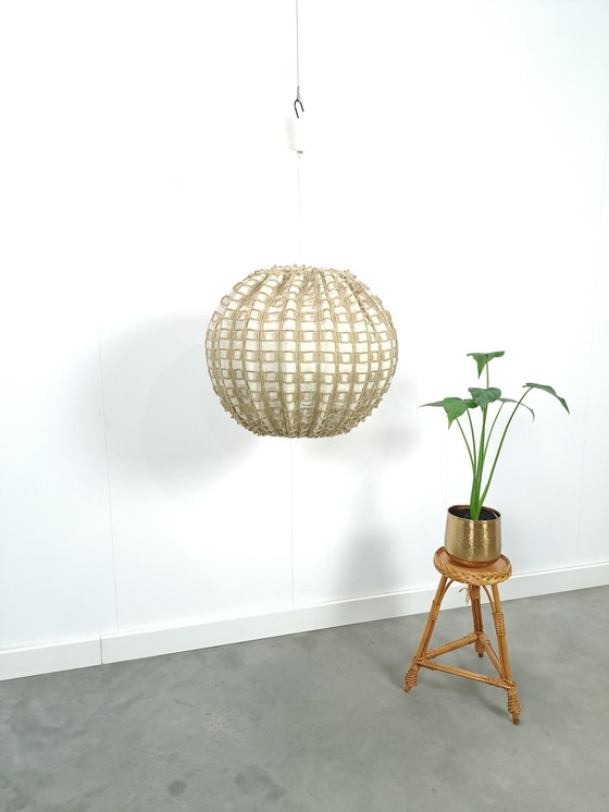 Image 1 of Large sphere pendant lamp with fabric and wire