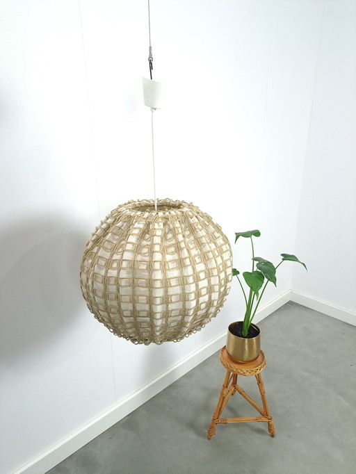 Large sphere pendant lamp with fabric and wire