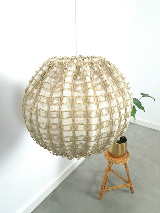 Large sphere pendant lamp with fabric and wire