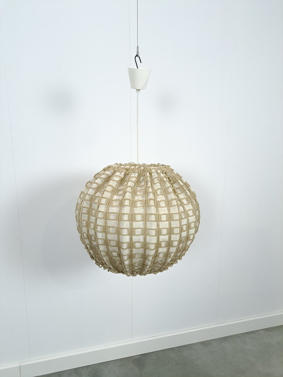 Image 1 of Large sphere pendant lamp with fabric and wire