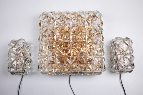 Image 1 of Large Gold-Plated & Crystal Glass Flush Mount Light from Kinkeldey, 1970s