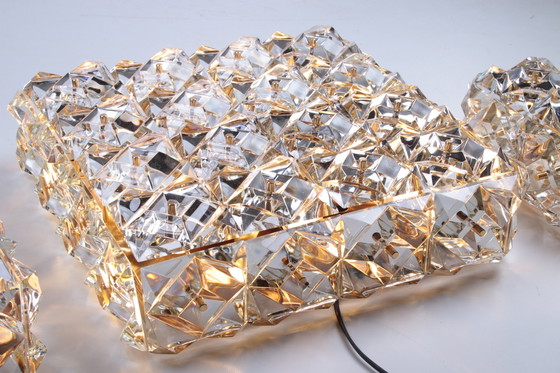 Image 1 of Large Gold-Plated & Crystal Glass Flush Mount Light from Kinkeldey, 1970s