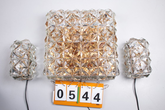 Image 1 of Large Gold-Plated & Crystal Glass Flush Mount Light from Kinkeldey, 1970s