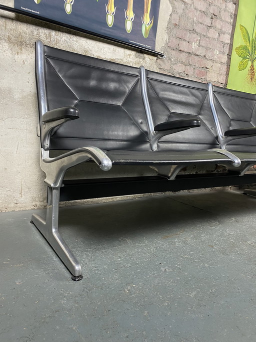 Herman Miller Tandem Sling Airport Bench + Table by Charles & Ray Eames