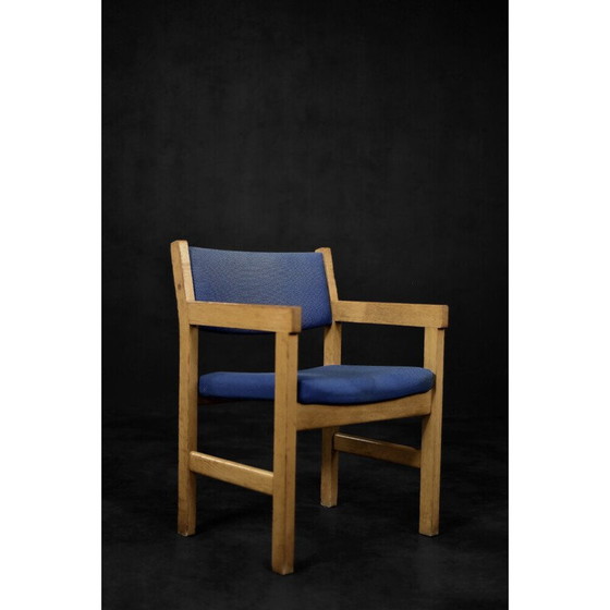 Image 1 of Vintage Danish oakwood and blue fabric armchair by Hans J. Wegner for Getama, 1960s