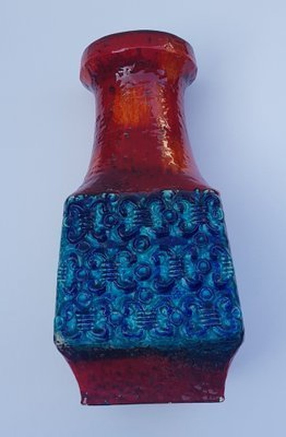 Image 1 of Red And Blue Lava Vase From Bay, 1960S