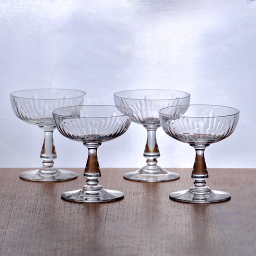 Xixth Century Baccarat Crystal Champagne Cups "Jeux D'Orgues" Collection